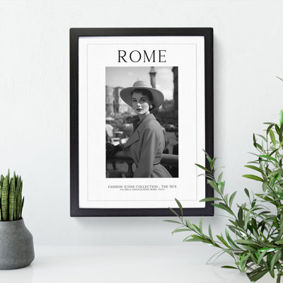 Fashion Travel Poster Woman Rome Italy - Single Picture Frame Print on Wood