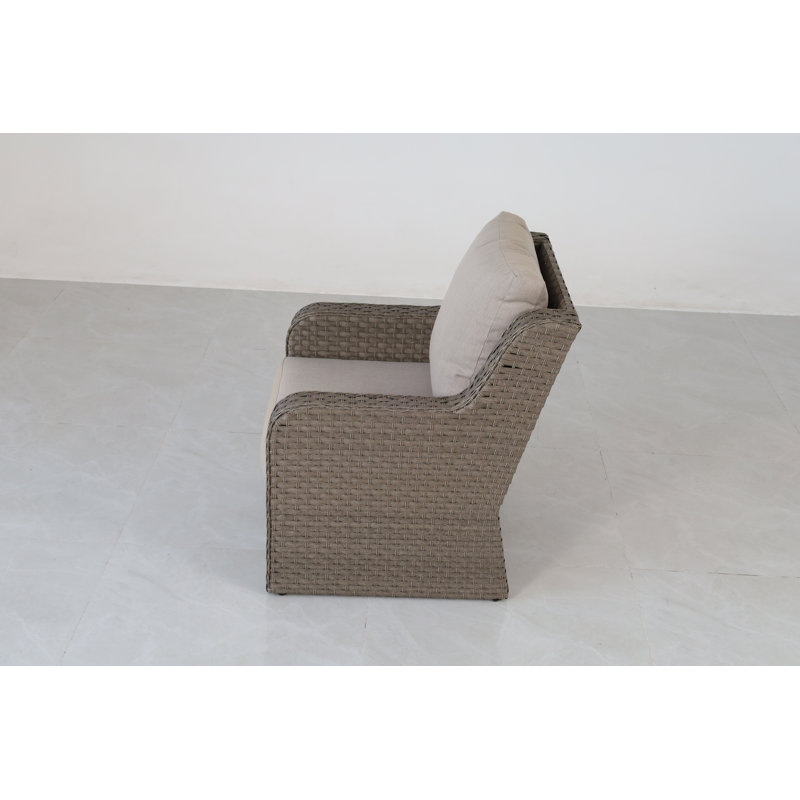 Fauteuil club moderne en rotin avec coussins beiges - Siège de patio extérieur en aluminium résistant à la rouille