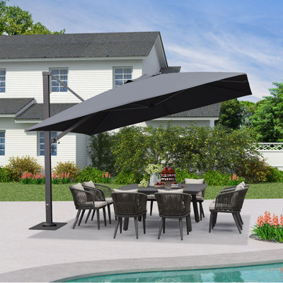 RiAnda 12' Square Cantilever Umbrella With Steel Plate Base,Gray