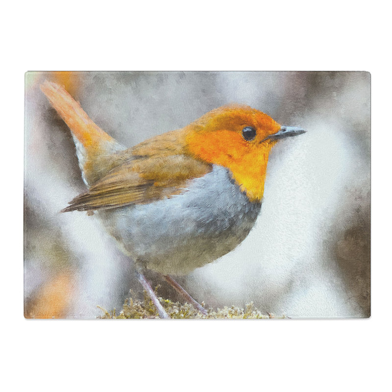 Tempered Glass Charming Robin Bird Chopping Board, 28.5 cm x 39 cm