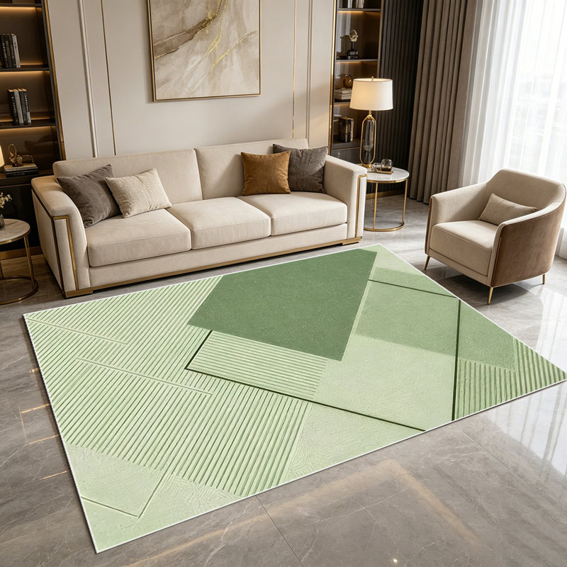 1PC Geometric Sage Green Color Block Striped Modern Minimalist area rugs for Living Room, Soft and Comfortable, Suitable for all seasons, easy-to-maintain, machine washable Indoor floor mat, Under Table Farmhouse suitable for dining room, bedroom,
