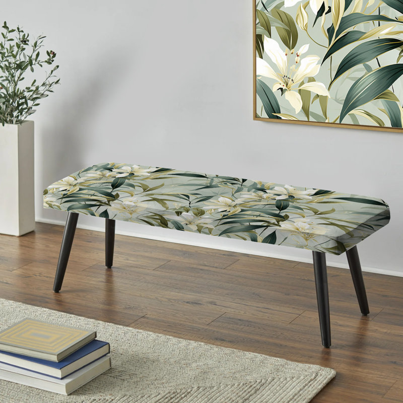 Bamboo Whispers - motif tropical II - banc rembourré noir Tropical