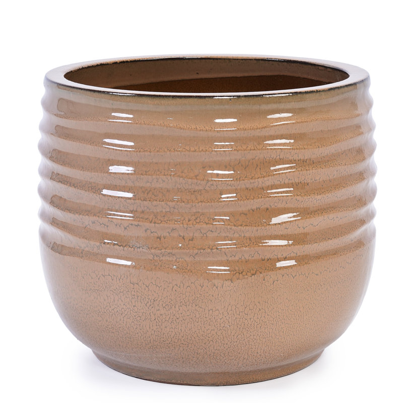 Ceramic Planter Of 3, Modern Style With Antique Bronze Glossy Finish, Frost - , Heat Suitable For Indoor And Outdoor, 42.8 Lbs 3 Piece Flowerpot , No Assembly, Drainage Hole,