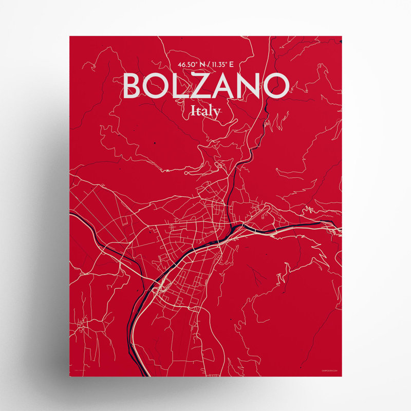 Bolzano City Map In Nautical - No Frame Print, 20cm H x 16cm W x 0.05cm D