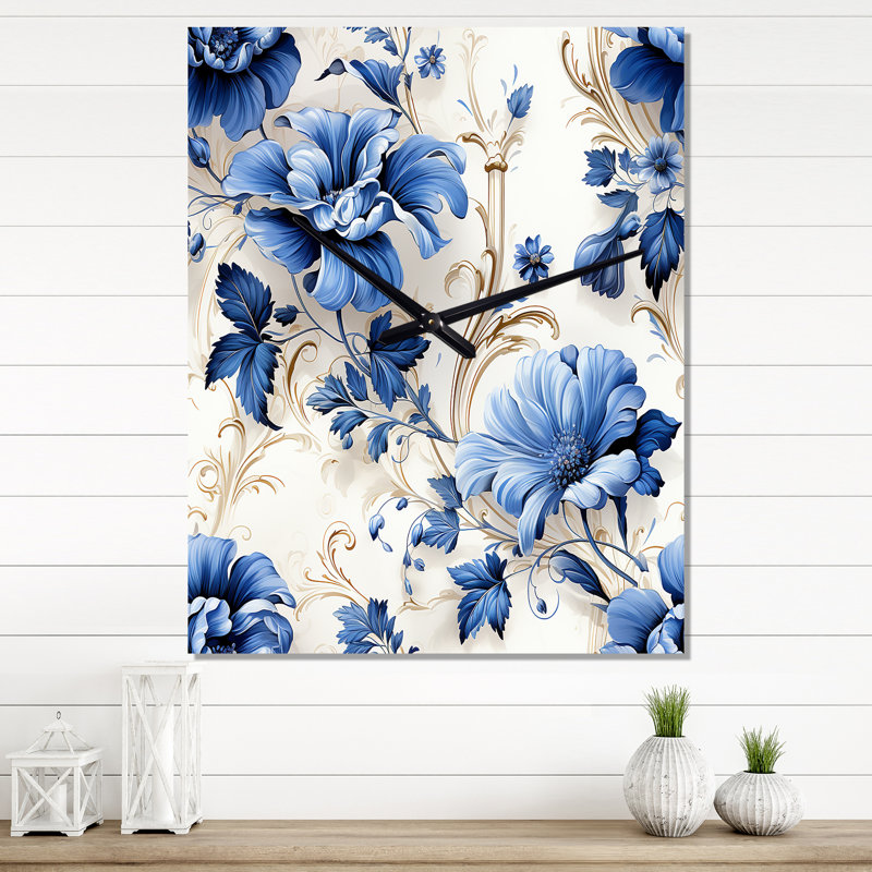 Blue Ornamental Frames Victorian Pattern VII - Floral Wall Clocks, Extra Large