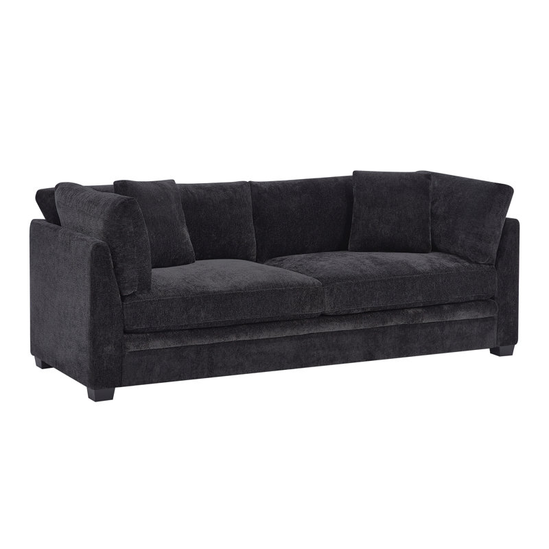 Liora Modern Chenille Upholstered Flared Arm Sofa With Plush Cushions, Black