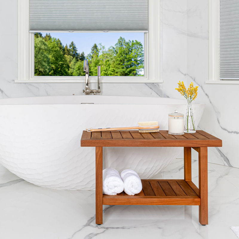 Banc de douche en teck Novick, H 18 po x l 30 po x P 14 po