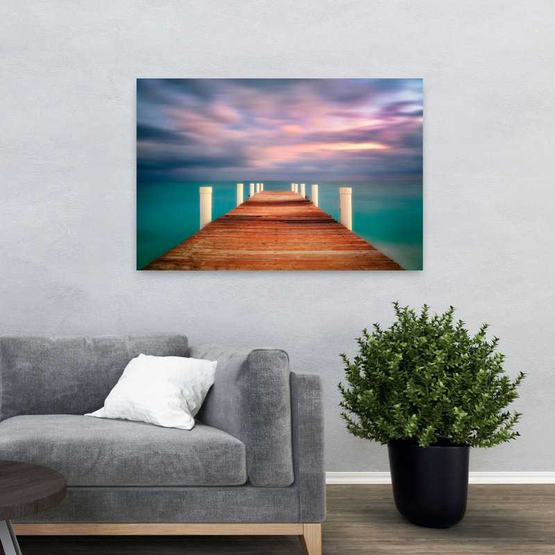 Port, lueur abstraite, paysage serein rêveur, océan, H 32 po x l 48 po