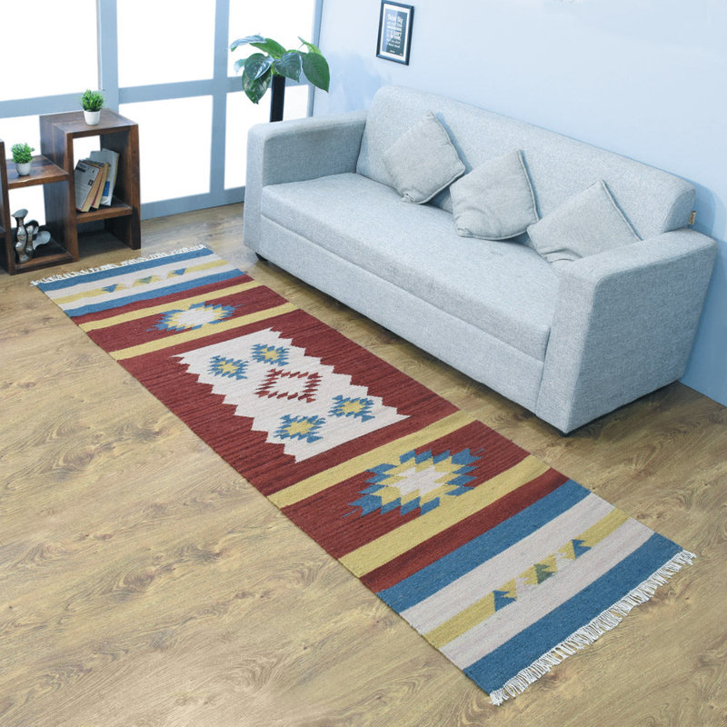 Manns Hand Woven Flat Weave Kilim Wool Eco-Friendly Area Rugs  - Runner,Multicolor, Contemporary Modern Design, Low Pile  Handmade Area Rugs for Living Room, Bed Room