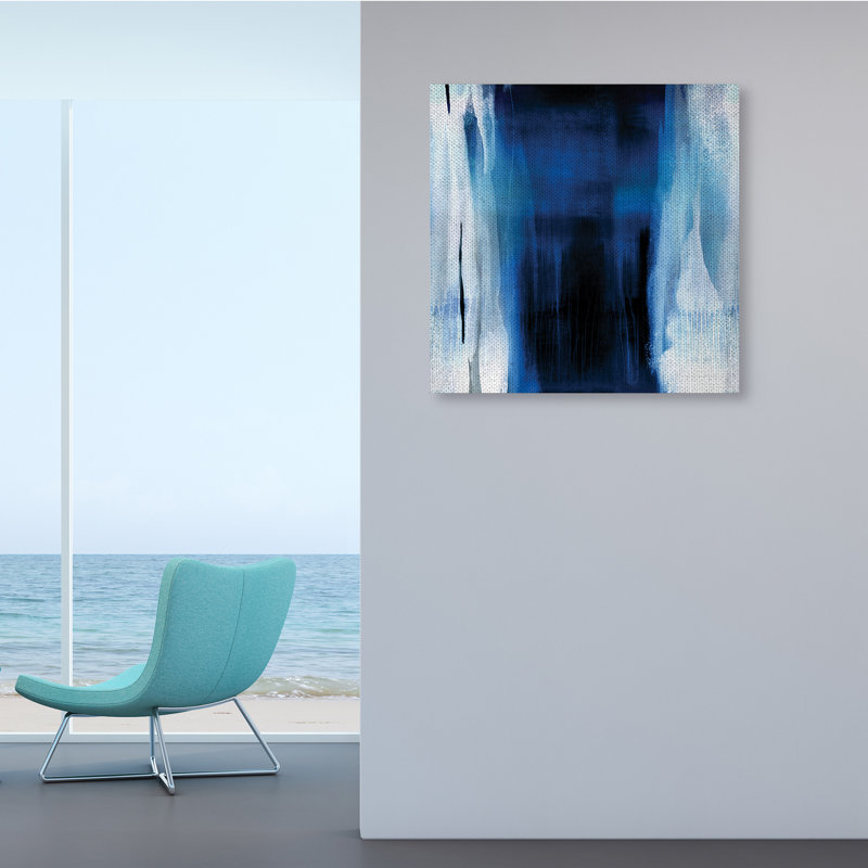 «Abstract Expressive Paint Deep Blue White» par Christine Wright - impression, H 30 po x l 30 po, Toile tendue