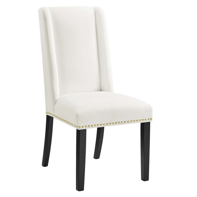 Elegant White Velvet Upholstered Side Chair with Wood Frame
