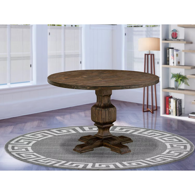 Table de salle à manger Irving Kitchen - plateau de table rond en bois avec base piédestal, Jacobin patiné