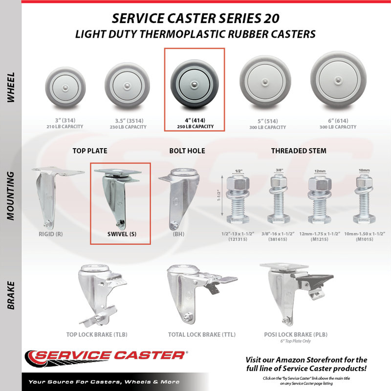 FG25656 Roulettes pivotantes de remplacement pour camion utilitaire Rubbermaid - ensemble de 2 / RUB-SCC-20S414-TPRB-2