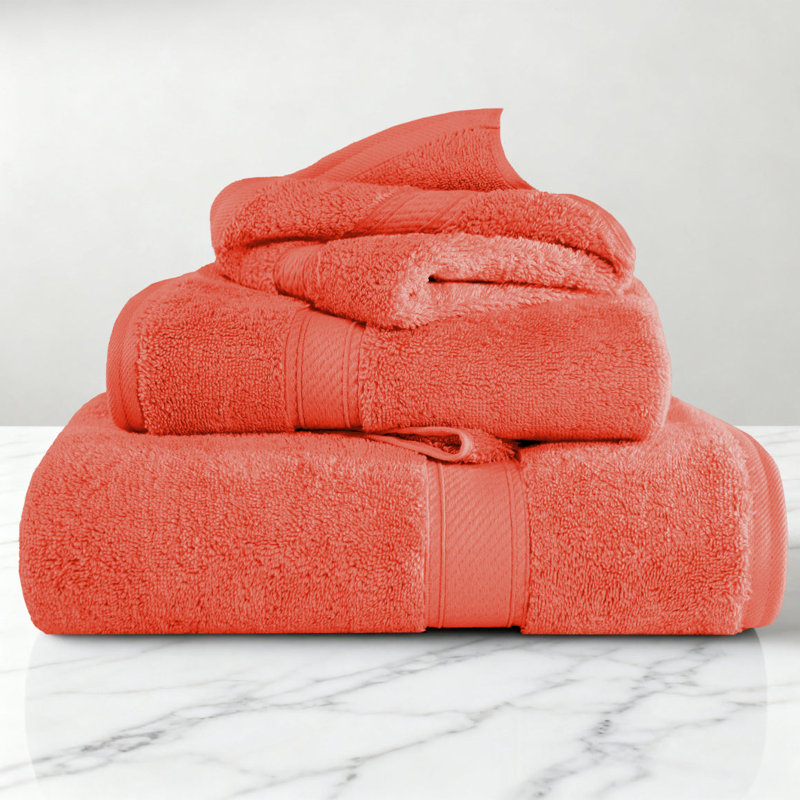 Scotia Egyptian Cotton Bath Towel Set, Coral, 3Pc Towel Set  (1Bath, 1Hand, 1Face)