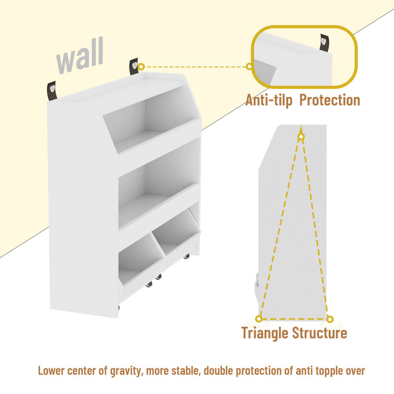 Toy Storge & Organizer Bookshelf With  Cubbies and  2 Movable Drawers, 2 Tier, 35.4"H x 40.2"W x 11.8"D