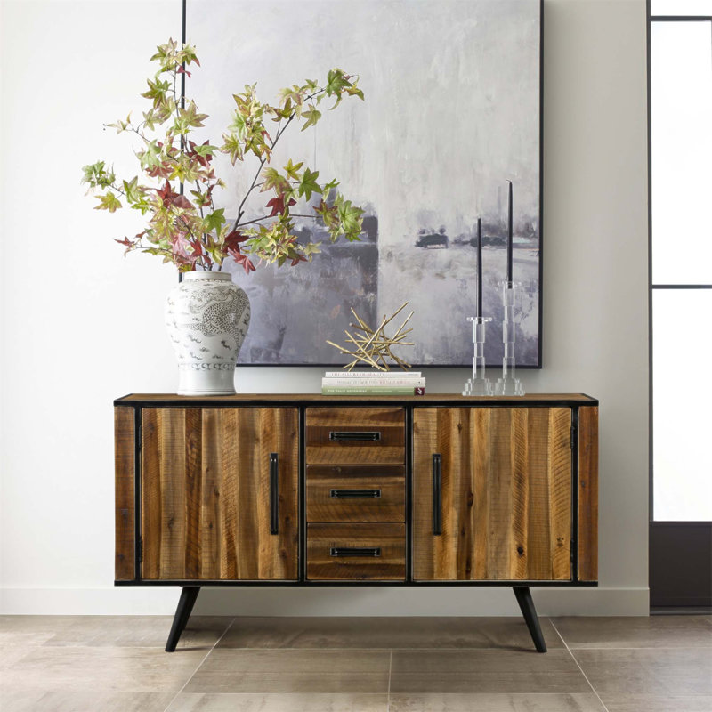 Buffet en acacia rustique avec tiroirs à fermeture en douceur et finition antique Dorvelle