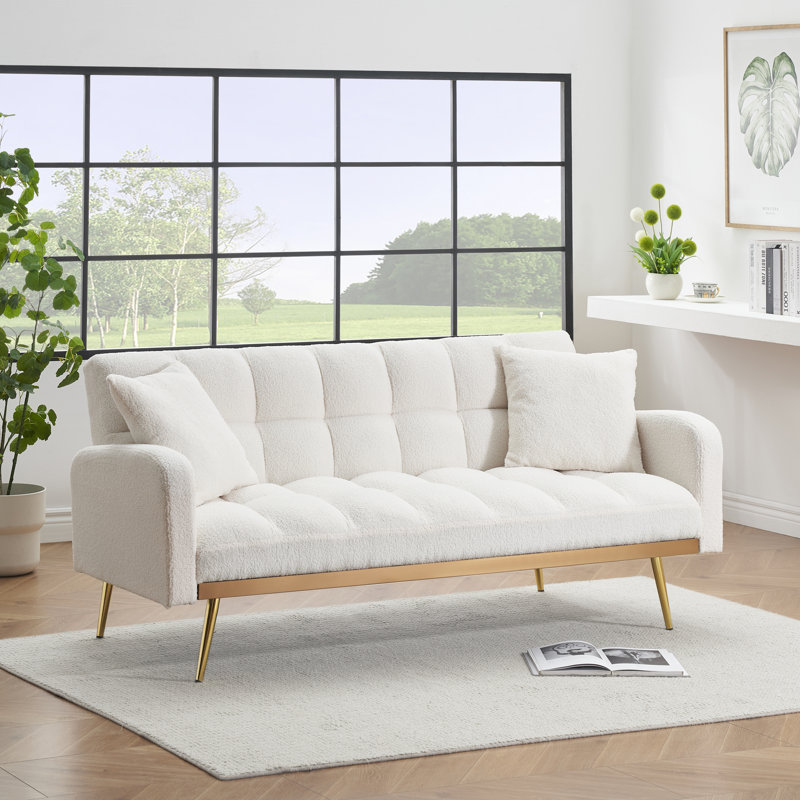 Rinor Upholstered 69'' Reclining Sleeper Sofa, White Polyester