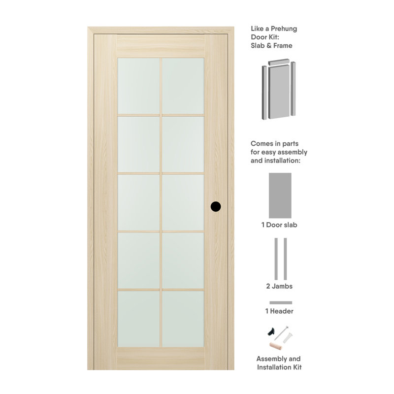 Loire Ash 36" x 80" Frosted Glass Paneled Interior Door