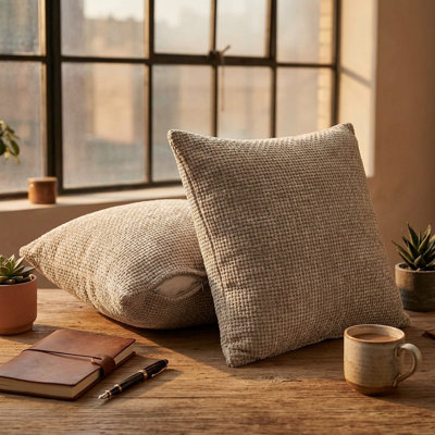 Pack of 2 18x18 Chenille Throw Pillow Covers, Modern Boho Decorative Cushion Covers for Bed Sofa Living Room