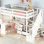 Lit mezzanine simple blanc avec bureau en L, tiroirs, armoire et escalier de rangement - meuble d'apparence attrayant et économiseur d'espace