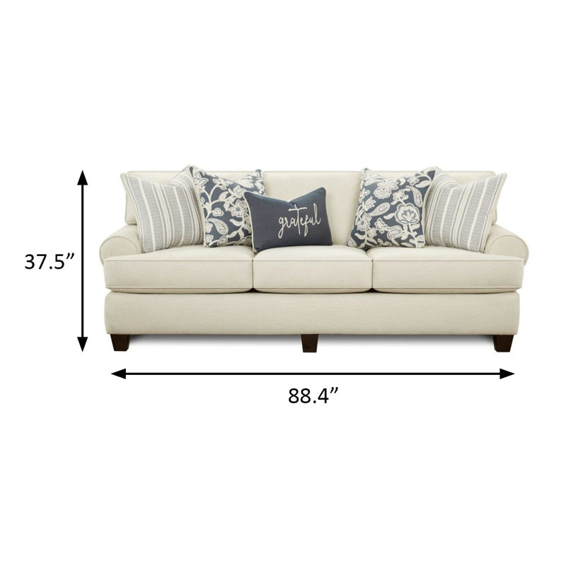 88.4" W Transitional Sofa, Ivory