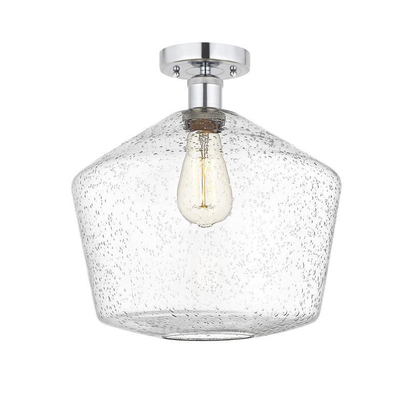 Amylea Glass Semi Flush Mount, Seedy, Polished Chrome