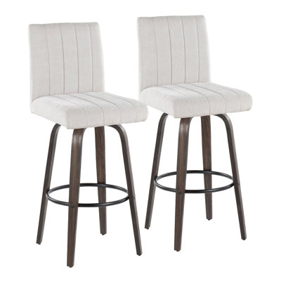 Hank 30" Fixed-Height Barstool With Bent Wood Legs & Round Footrest - Set Of  2