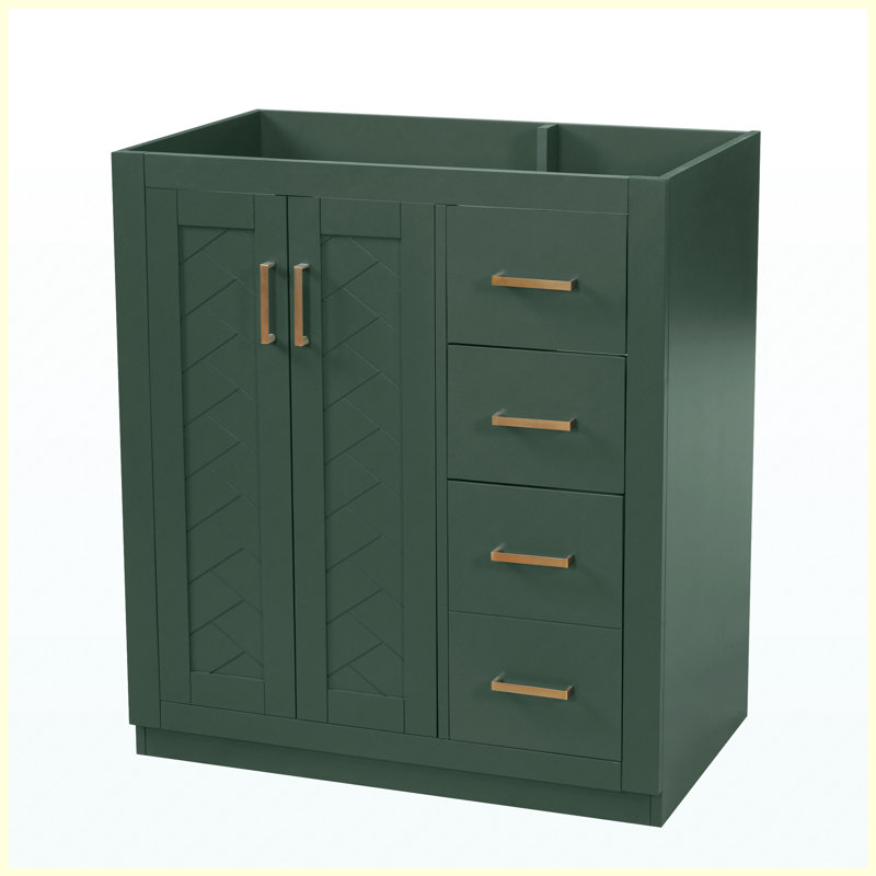 Meuble-lavabo autoportant en bois massif de 30 po avec 3 tiroirs et portes à fermeture douce, Green/Gold
