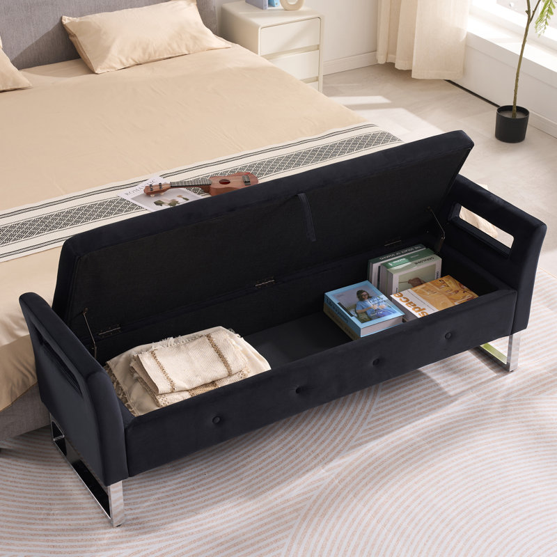 Banc de rangement capitonné l 67,89 po, Noir, noir, noir, noir