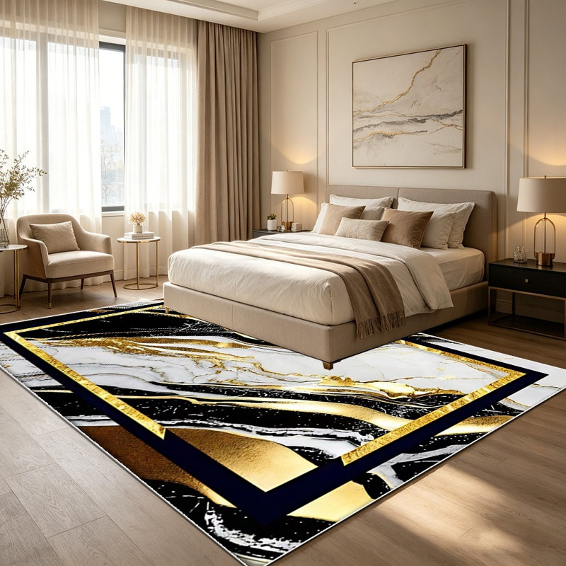 Modern marble patterned rugs are available in various sizes, suitable for use as large rugs in living rooms, bedside rugs in bedrooms, and decorative pieces for entryways/studies, adapting to multiple scenarios.