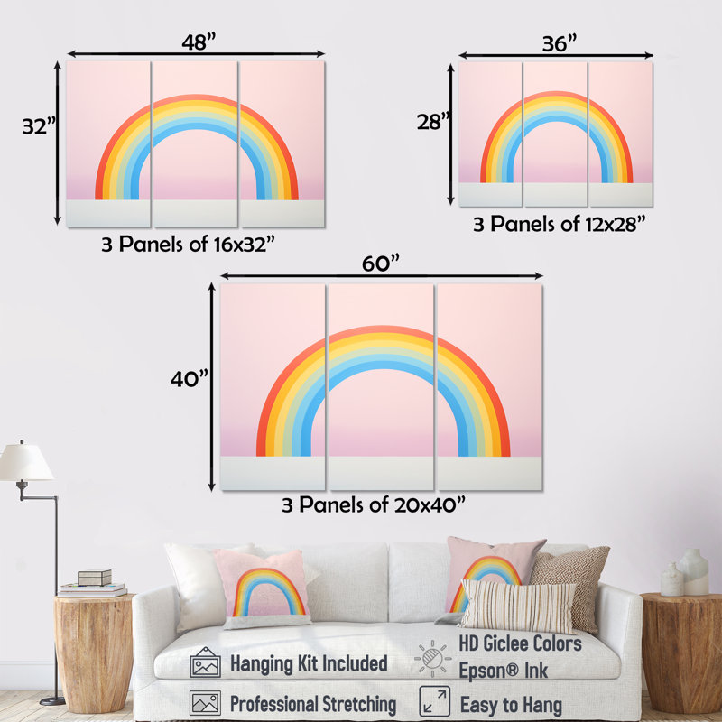 Minimalisme, arc-en-ciel, impression d'art mural, Toile tendue, H 40 po x l 60 po x P 1 po