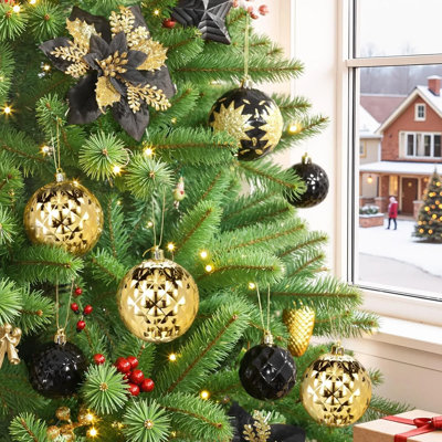 128-piece Shatterproof Christmas Ornaments Set With Ribbon Tree Topper – Plastic Baubles, Flowers, Snowflakes & Assorted Decorations For Xmas Tree And Holiday Party