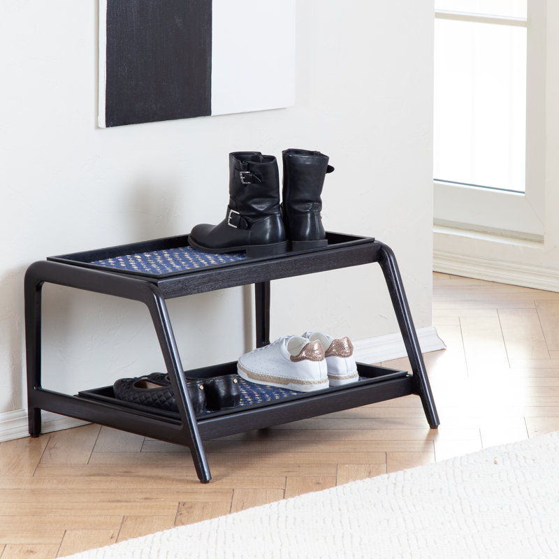 Support à bottes en bois massif de qualité supérieure avec tapis en fibre de coco naturelle - Rangement pour chaussures