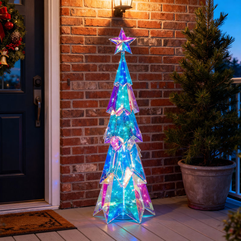 Arbre de Noël holographique extérieur lumineux 55,5 pouces avec prise électrique
