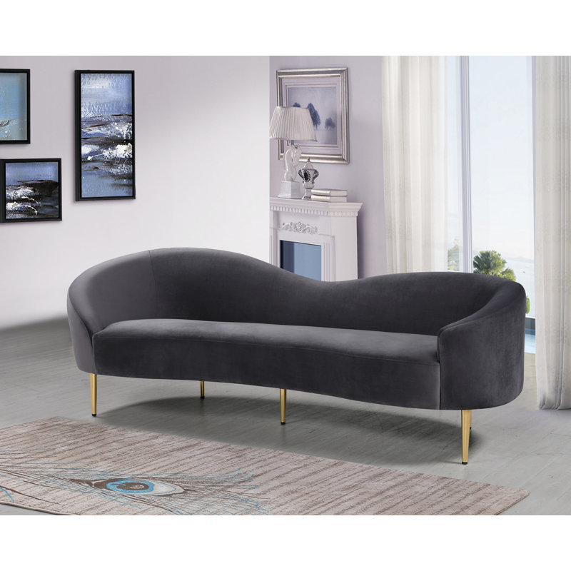 Canapé courbé en velours 85,5 po Ritz, Velours gris