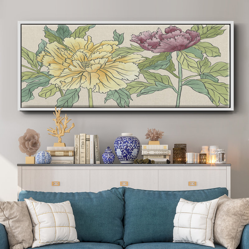 Peony Blooms II - toile encadrée, H 20 po x l 50 po