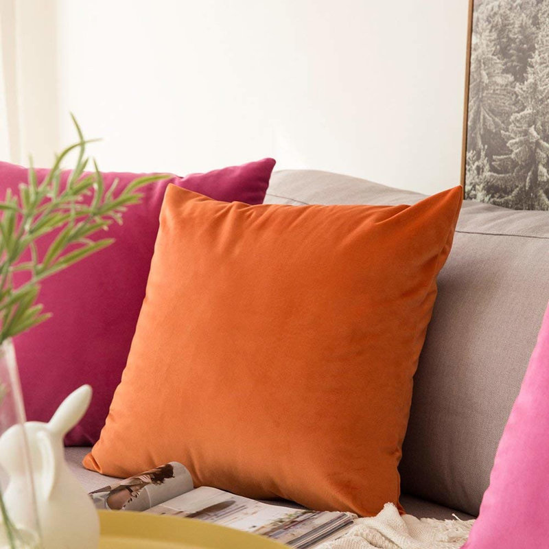 Housse de coussin en velours uni, Orange, H 22 po x l 22 po