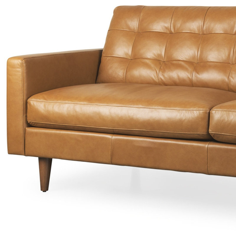 Gracie Mills 88" Brown Leather Sofa