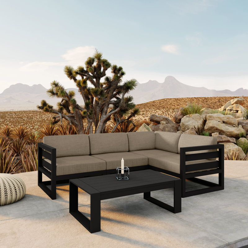 Avion 5 Piece Sectional Set - Black, Cast Silver Sunbrella®, Black