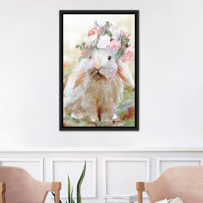 Bunny Sophia - reproduction d'art, H 26 po x l 18 po x 1,5 po, Toile avec cadre noir patiné
