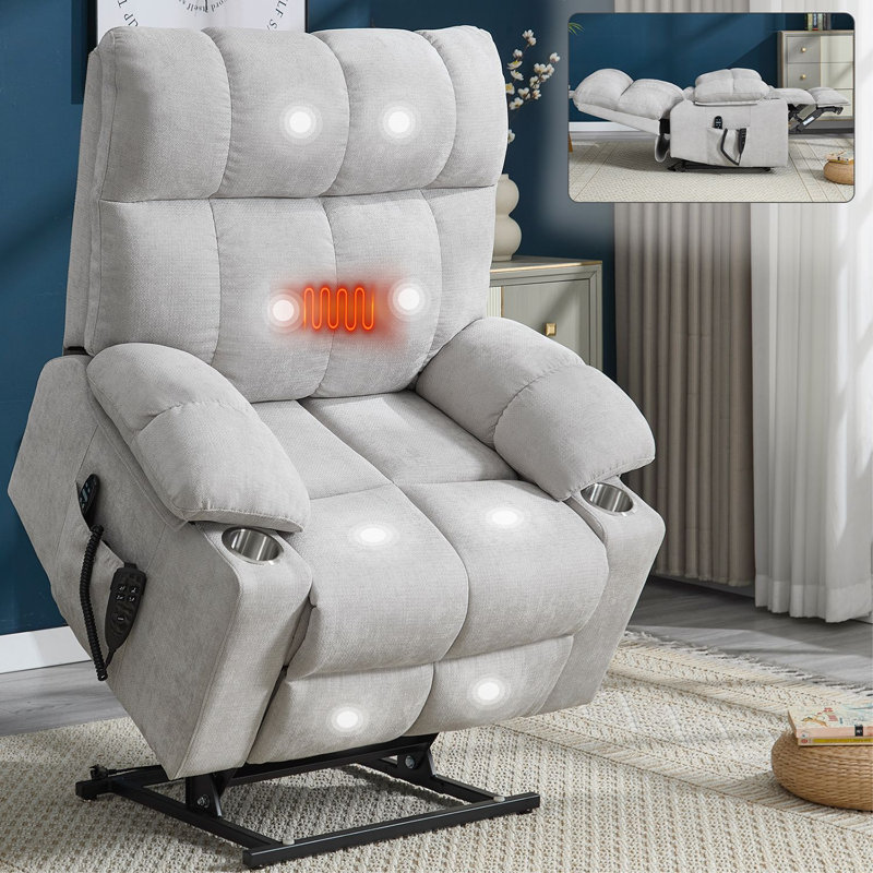 Electric Power Lift Chenille Recliner With Heat And Massage, Brown
