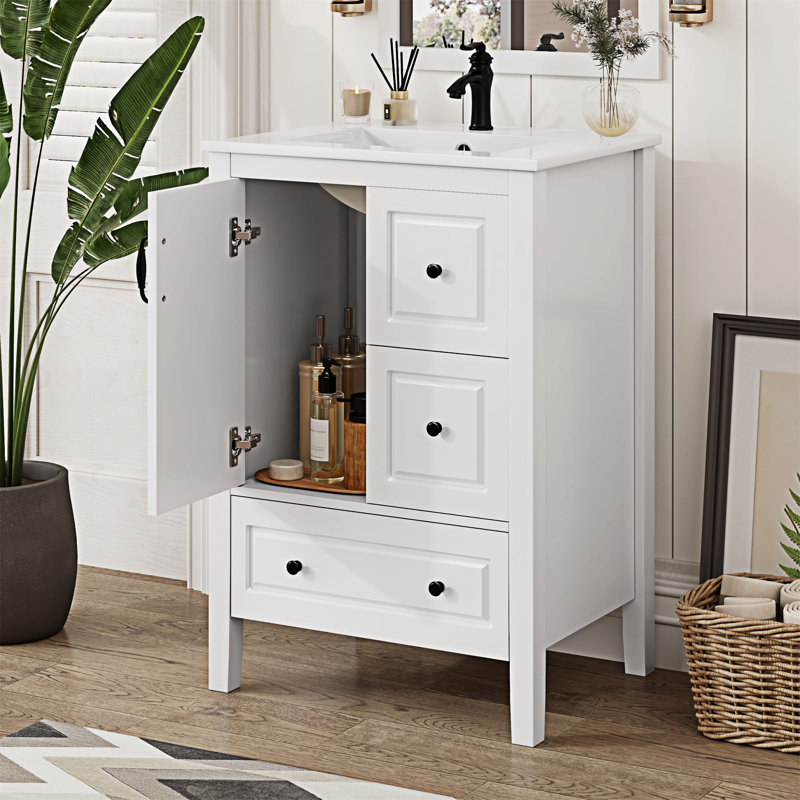 Meuble-lavabo de salle de bain avec lavabo, Blanc
