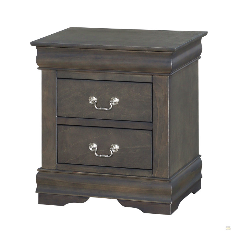 1Pc 2-Drawers Nightstand Wooden Bedroom Furniture, Dark Gray