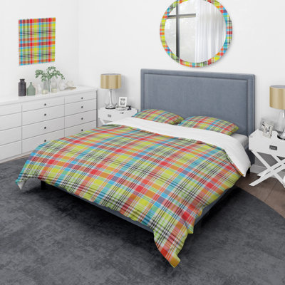 Multicolor Checked Tartan Polyester Plaid Duvet Cover Set