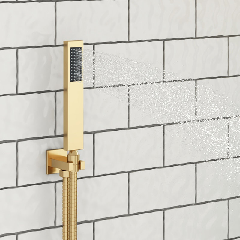 Rainfall Symphony Dual Shower Head Pressure-Balanced Complete Shower System with Digital Display, Brushed Gold
