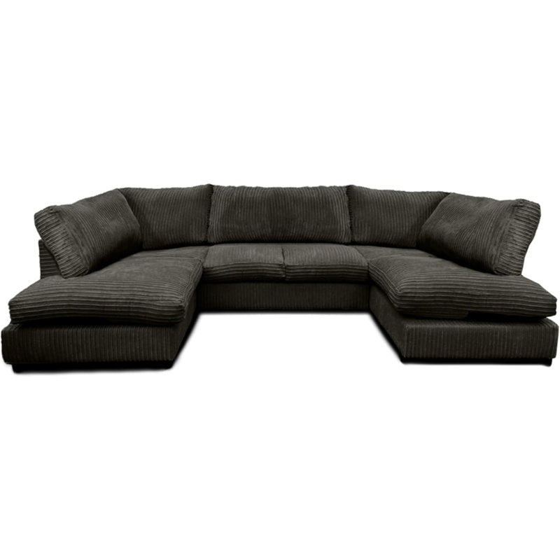7 Seater Corduroy Corner Sofa, Black