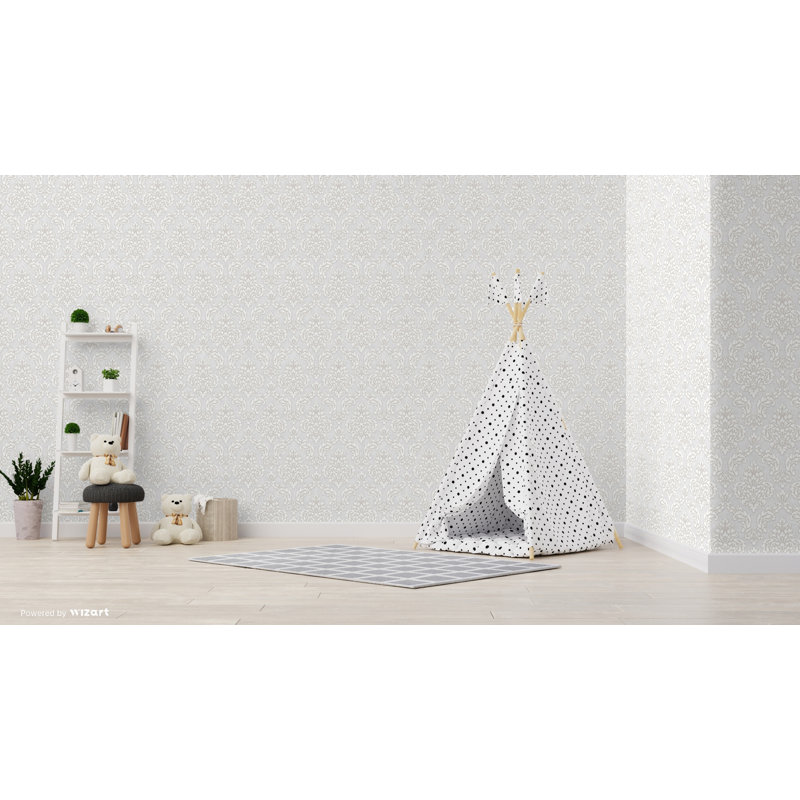 Aghalee Nights Damask 10m x 53cm Wallpaper Roll, Light Blue / Silver