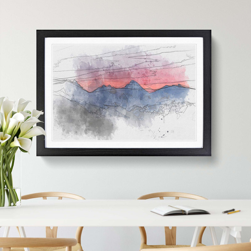 Mountain Ridge Sunset in Abstract - Picture Frame Graphic Art Print, Black Framed, 36cm H x 48cm W x 2cm D