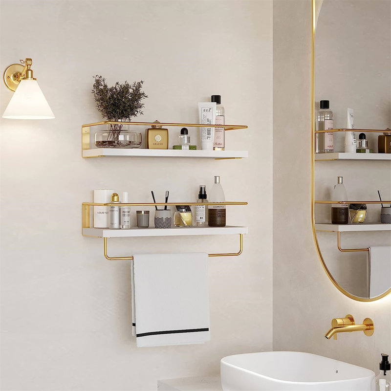 Rielee 2 Piece Accent Shelf with Towel Bar, Gold
