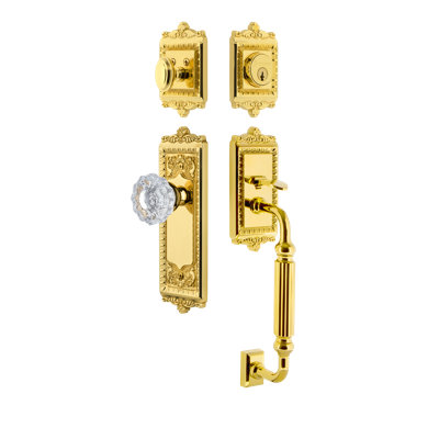 Jeu poignées avec verrou et bouton de porte et rosette Windsor